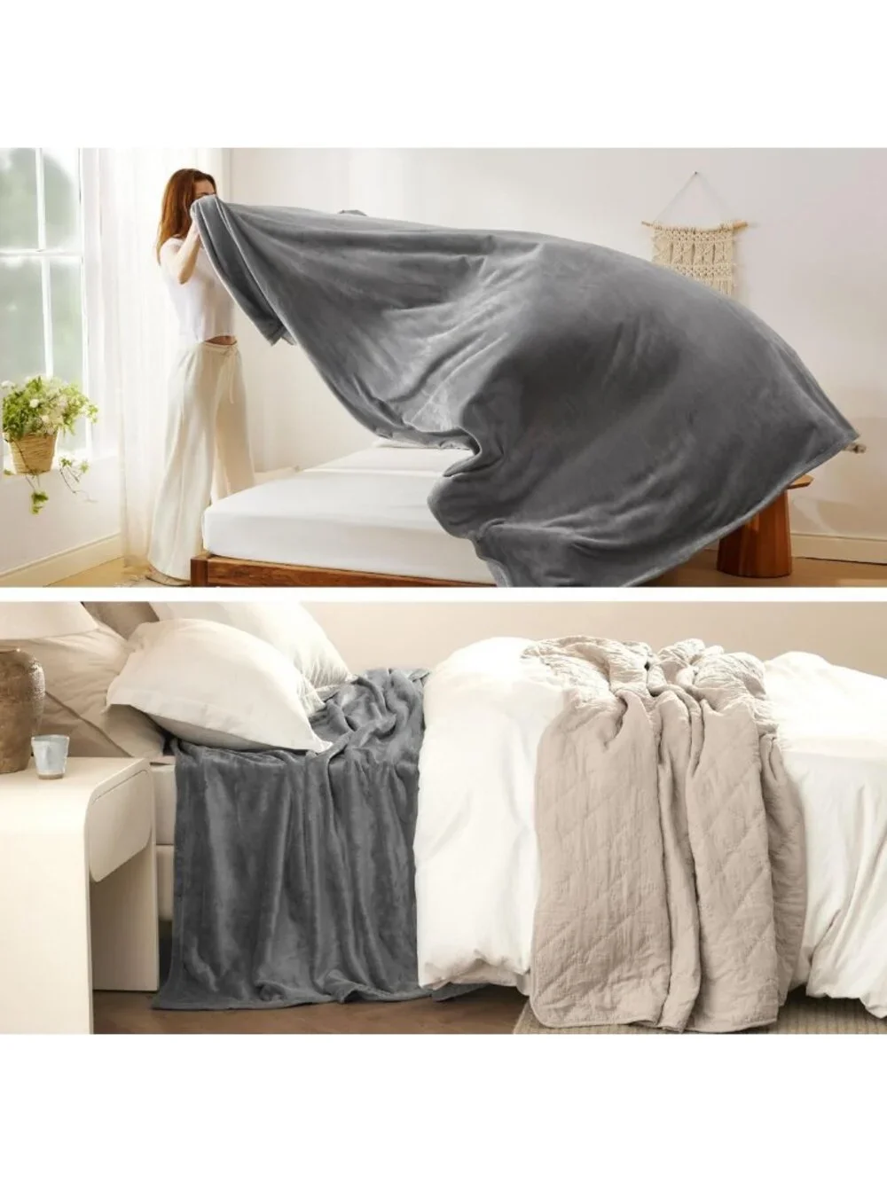 Cozy Queen Size Fleece Blanket - Soft Warm Lightweight Throw for Camping & Home